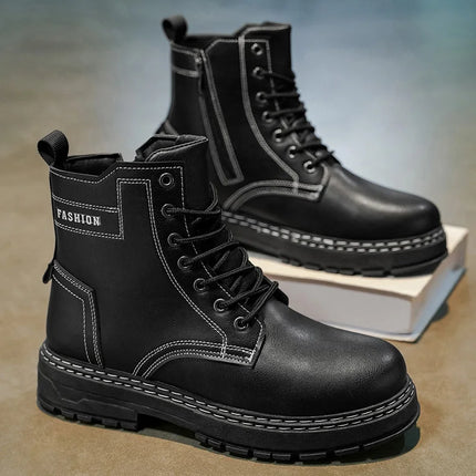 Men's High-Top Leather Combat Boots | Durable & Stylish | Work & Casual Footwear