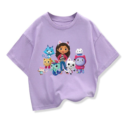 Anime Gabbys Dollhouse Costume Kids Casual Tshirts Baby Girls Gabby Cats Ears Tops Toddler Boys Short Sleeve Clothes Tees