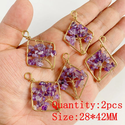 2PCS Natural Amethyst Pendant Charms Purple Crystal Star Sun Water Drop Shape For DIY Making Jewelry Necklace Bracelet