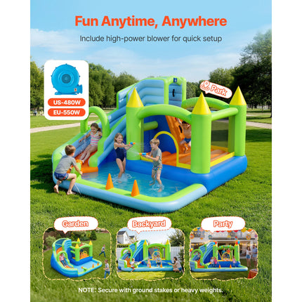 SucceBuy 11.3x12.3x7.0 ft Inflatable Bounce House with Castle Bounces Splash Pool & Water Ring Toss for 3 to 4 Kids Ages 3 to 8