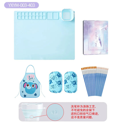 Silicone Painting Mat Set Children Drawing Toys Montessori Graffiti Mat Washable Watercolor Palette Set for Children's Day Gift
