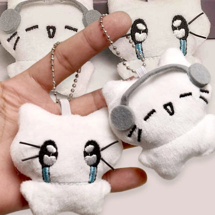 Cute Headphones Kitten Couple Keychain Mini Crying Cat Doll Plush Keyring Cartoon Dog Bee Bag Pendant Charms Backpack Decoration