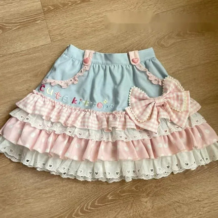 Cute Lolita Tee Women Japanese Harajuku Fairy Grunge Patchwork Tops Y2K Sweet Ruffle Detail Female Daily Outfit