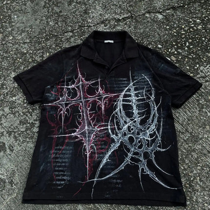 Rock Y2K Polo Shirt Printed Mens T-shirt Gothic Super Hip-Hop Button-Neck Shirt Punk Casual T-shirt Simple Stylish Couple Packs