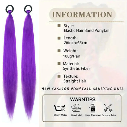 Veyda 2Pcs Synthetic Purple Braiding Hair Long Straight DIY Braided Pony Tail Hairpiece Women Hair Accessories for Stage Party