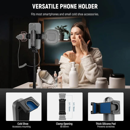 NEEWER Selfie Stick with Detachable Bluetooth Remote Shutter, Lightweight Foldable Travel Tripod for iPhone YouTube/TikTok Vlogs