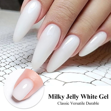 8ml Sheer Milky White Nail Gel Polish, Jelly Translucent Nail Lacquer for French Manicure Tips, Natural Looking, UV LED Cure