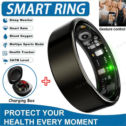 2026 New R02 Smart Ring with Charging Case for Men Women, Battery Life, 39 Days, Sleep Health Monitor, 5ATM Waterproof Smartring