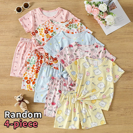 2/4-piece Summer And Autumn Children's Cute Cartoon Print Set For Boys And Girls Comfortable And Versatile Short Sleeved Shorts