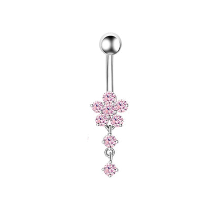 1PCS Pink Crown Belly Button Rings Jewelry Stainless Steel Heart Navel Piercing Barbell Crystal Cute Belly Rings For Women Girls