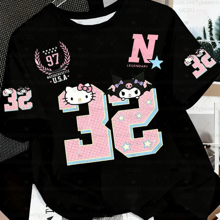 Summer Women's Girl's Casual Hello Kitty Kuromi My Melody Print Kid Cute T-Shirt Round Neck Tee Outdoor Sport Men's T-shirt