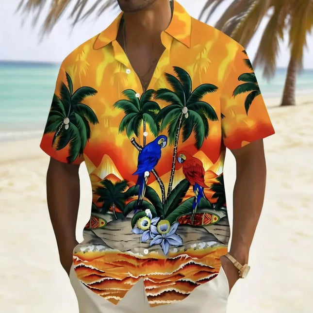 Men's Shirt Short Sleeve Summer Beach Wind Casual Tops Shirt Landscape 3D Printed Pattern  Loose Men's Clothing