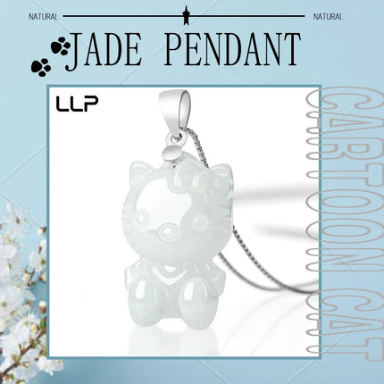 Natural A Cargo Myanmar Jade Cartoon Cat Pendant Official Website Fashion Jewelry Best-Selling Holiday Gift