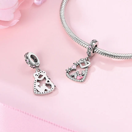 Charm Bead 925 Sterling Silver Heart Starry Sky Family Mother-Daughter-Sister Charm Fit Bracelets Pendant Women DIY Jewelry Gift