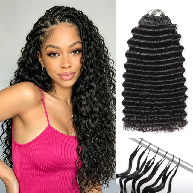 Curly Human Crochet Hair For Black Women Deep Wave Crochet Human Hair Bundles 14 Inch 120G Pre-Separated Feather Crochet Human Hair Deep Wavy Invisible Crochet Hair Extensions Natural Color