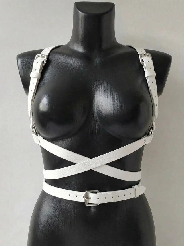 Pink Sexy Faux PU Leather Lingerie Suspender Harness Women Goth Adjustable Bondage Body Harness BDSM Fetish Clothing Accessory