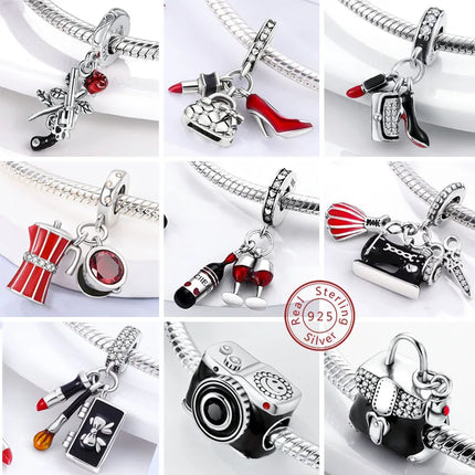 New 925 Sterling Silver Charms Bead Red Cherry Strawberry Love Heart Charm Fit Original Bracelet Pendant DIY Jewelry For Women