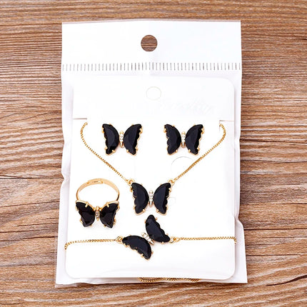 Nidin Lucky Butterfly Jewelry Sets For Women Wedding Jewelry 12 Colors  Zircon Earrings Bracelets Rings Pendant Necklace Gift