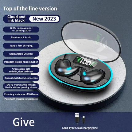 Sleep Wireless Earphone TWS Bluetooth 5.3 Headphones Hidden Earbuds IPX5 Waterproof Noise Reduction Sports Headset