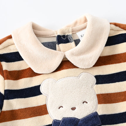 Kavkas Baby Rompers Velour Soft Kids Jumpsuit Stripe Cartoon Printing Baby Boys Clothes