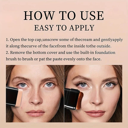 Watery Double-Headed Foundation Stick with Brush, Natural Long-Lasting Flawless Makeup For Facial Concealer Cosmetics