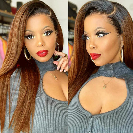 12A Ombre Brazilian Hair Ombre Kinky Straight Bundles 1B 30 Bundles 2 Tone Brown Hair Bundle 100% Human Hair Afro Yaki Straight