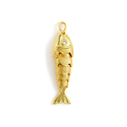 1 Piece Brass Ocean Jewelry Charms 18K Real Gold Plated Fish Animal Movable Clear Cubic Zirconia Pendant For DIY Necklace Making