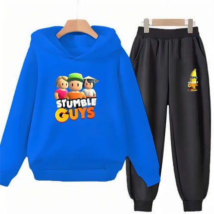 Children Black Stumble Guys Hoodie Sports Print Pullover 3-12Yrs Coat Sweatshirt+Pants Boys Girls Toddler Clothes Leisure Set