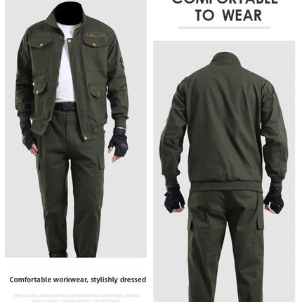 Thickened Work Uniform Set for Men Spring Autumn Auto Repair Welding Heat Resistant Wearable Labor Protection Clothing for Co...