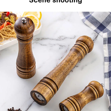 5" 8" 10" Salt and Pepper Grinder, Solid Wood Spice Pepper Mill with Strong Adjustable Ceramic Grinder Kitchen Cooking Tools