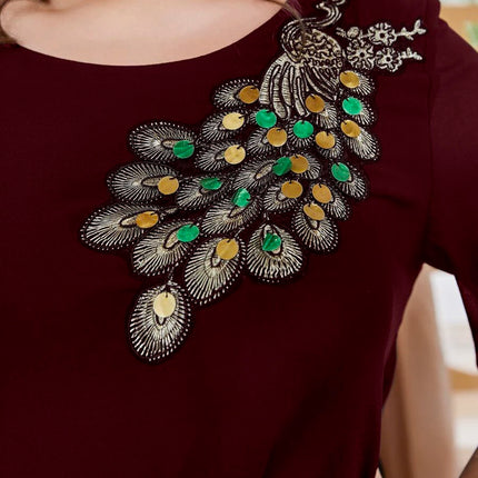 Plus Size Women's Embroidered Peacock Top, Short Sleeve Chiffon Blouse, Elegant Party Wear