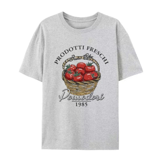 Women's Cute Italian Tomato Print Loose T-Shirt Vintage Aesthetic Vegetable Garden Shirt Female Cottagecore Female Clothing