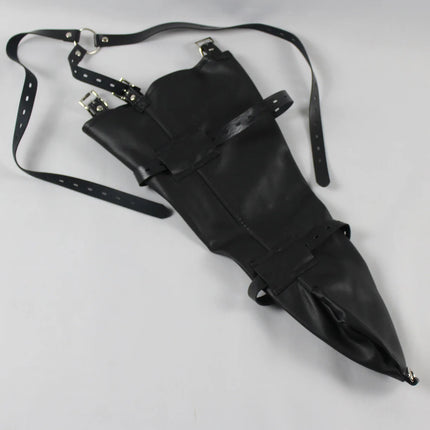 Leather Tight Single Glove Straight Arm Binder Over Shoulder Straps BDSM Bondage Arm Cuffs Zipper Body Harness Adult Roleplay