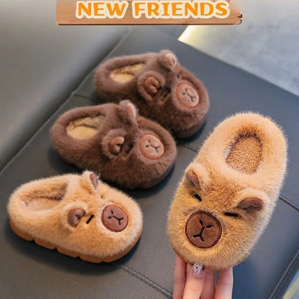 Kids Winter Warm Cotton Slippers Cute Capybara Slip-On Shoes for Boys & Girls Soft Non-Slip Soles Lightweight Easy Wear Closure