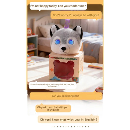 Intelligent AI early education plush Husky chat partner, 66 international languages, holiday gift giving friends