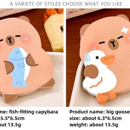 5Pcs/Lot Cute Capybara Sticky Note 60Sheets/Book Kawaii Goose Fish Capybara Shaped Memo Pad Student Message Writing Pads School