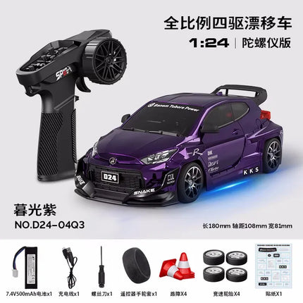 Gyro version SDSTAR RC Drift Car 1:24 Scale 4WD D24 Full Proportional Control Two Sets of Wheels Professional Remote Control Toy
