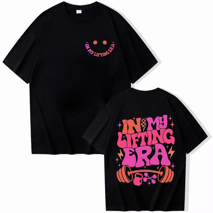 Be Happy Lift Heavy Tee Shirt for Women Funny Workout Weightlifting Graphic Tops Gym Mommy Short Sleeve T-shirts Female Clothing