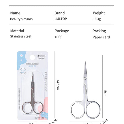 1Pcs Pointed Tip Curved Blade Upwards Stainless Steel Makeup Scissors Eyelash Eyebrow Nose Hair Small Scissors Thin Makeup Tools