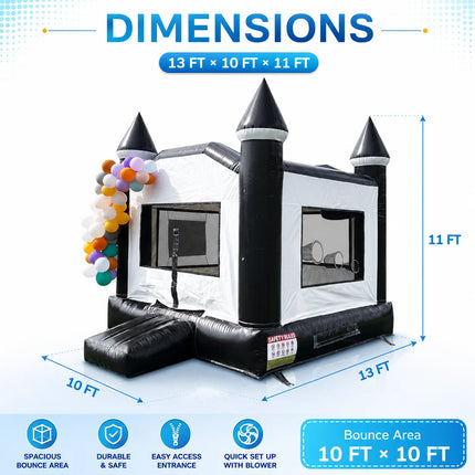 13x10x11ft Big Size Commercial PVC Inflatable Bouncy Castle Outdoor Bounce House with Basketball Hoop Black And White for Kids Parties And Backyard Fun
