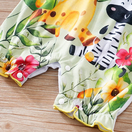 Newborn Clothing Cute Cartoon Zebra And Deer Print Comfortable And Soft Summer Boys And Girls 0-18 Flying Sleeve Baby Jumpsuit