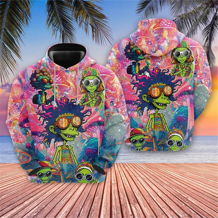 Harajuku Fashion Alien Graphic Sweatshirts Trippy Mushroom Y2k Hoodies For Men Clothes Cartoon Boy Pullovers Hip Hop UFO Hoody