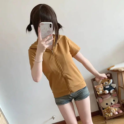 Japanese Cute Core Bear Ears Subculture Slim Fit Zip Up Hoodie Spring Summer New Sweet Girl Sweatshirts Cardigan Jacket Y2k Top