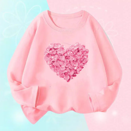 Kids T Shirt Floral Girl with Heart Bicycle Print Tops Girls Casual Cute Graphic Tee Shirt Long Sleeve Cartoon T-shirts