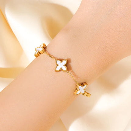 GANPUP 316L Stainless Steel Metal Gold Color Flower Heart Bracelet Bangle Texture Jewelry Trendy Wrist Chain for Women Men New