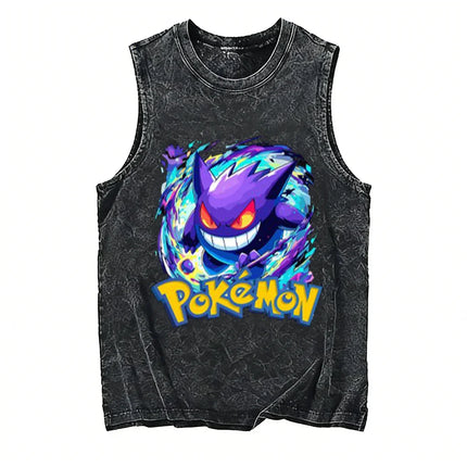 2026 Hot Pokemon Oversized Vintage Washed Vest Anime Men's Tank Top Man Sleeveless Shirt Summer Y2k Clothes T Shirts Gym Clothes