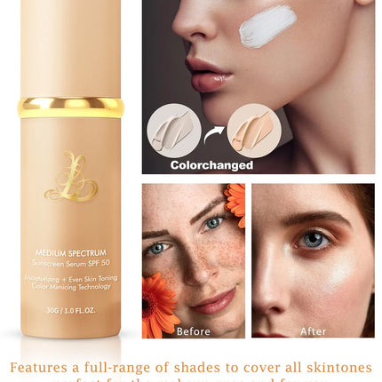 Four-in-one color-changing liquid foundation,with SPF50+ longwearing and no makeup removal, no powder sticking, moisturizing