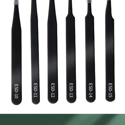 6-piece precision long tweezers ESD anti-static stainless steel tweezers electronic repair welding tools nail art brick clamp