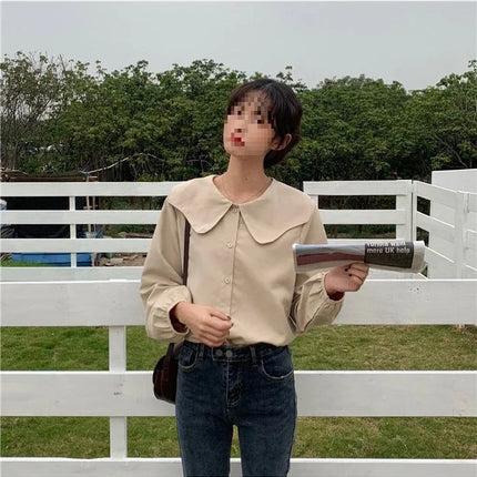 Casual Base Layer Top Autumn Collection Fresh Korean Style Doll Collar New Model Long Sleeve Shirt Women's Top