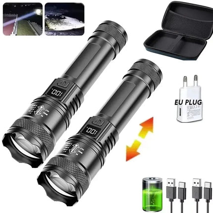 1/2pcs/A Set High-power Flashlight Rechargeable Torch with Display Zoomable Battery Light Camping Hiking Lantern Emergency Lamp